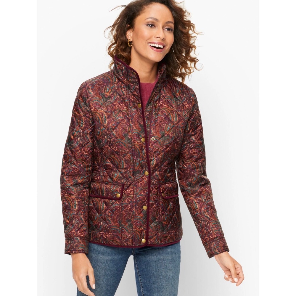 Talbots Womens XL Burgundy Paisley Quilted Jacket